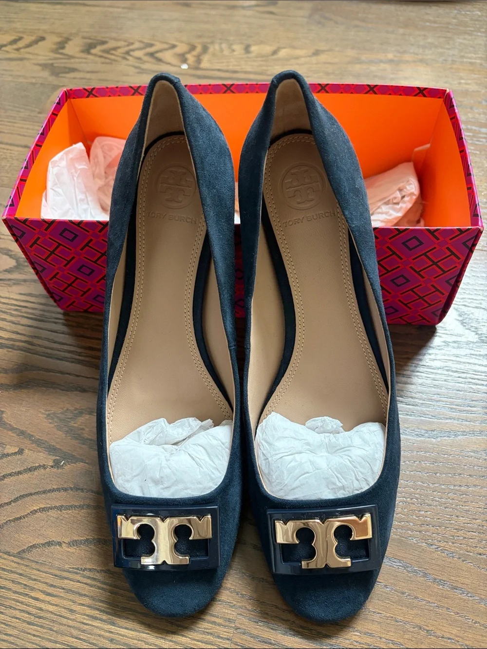 Tory Burch Gigi Navy Suede Pump - Embellished Flats